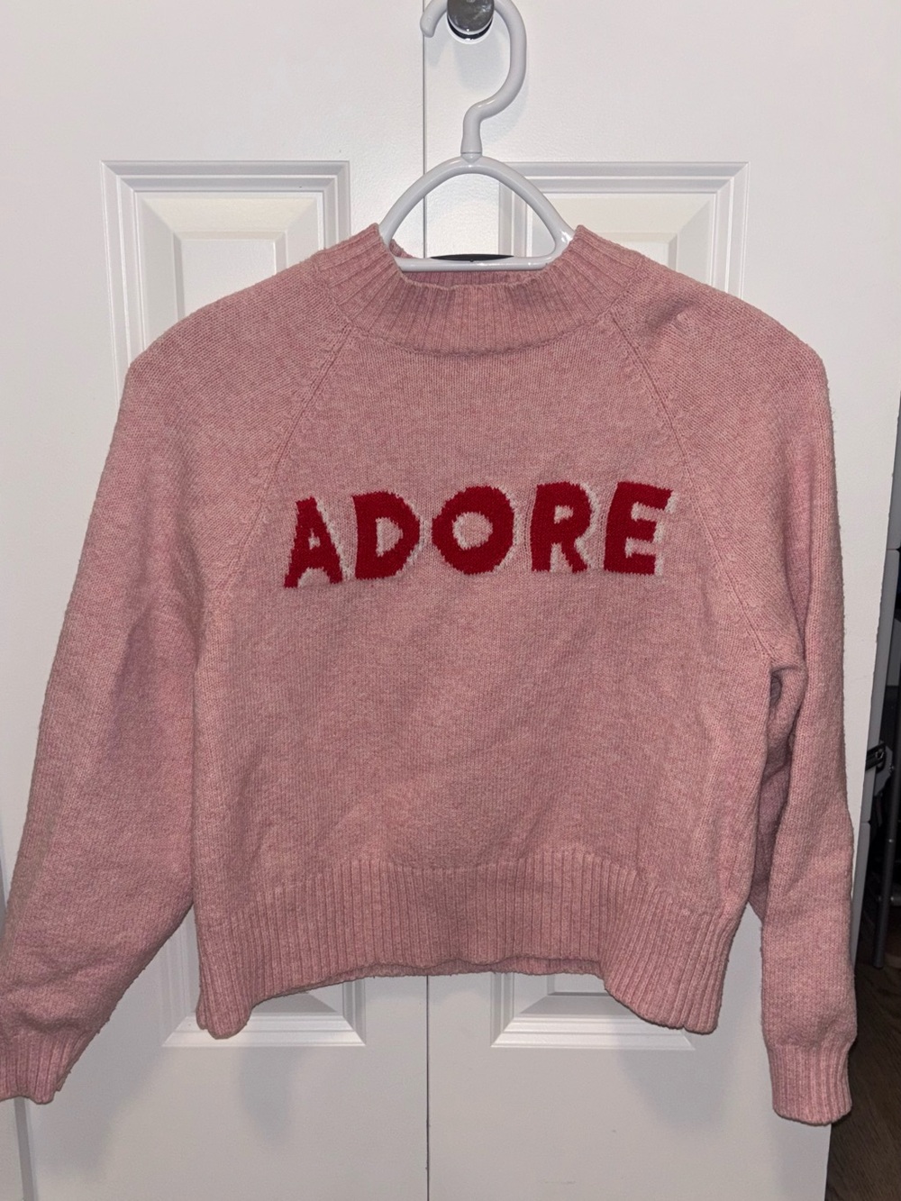 Old Navy Pink Knit Sweater with Red ADORE Lettering